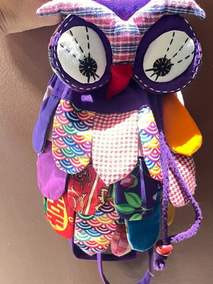 Fabric children's owl backpack bag like new, multicolored