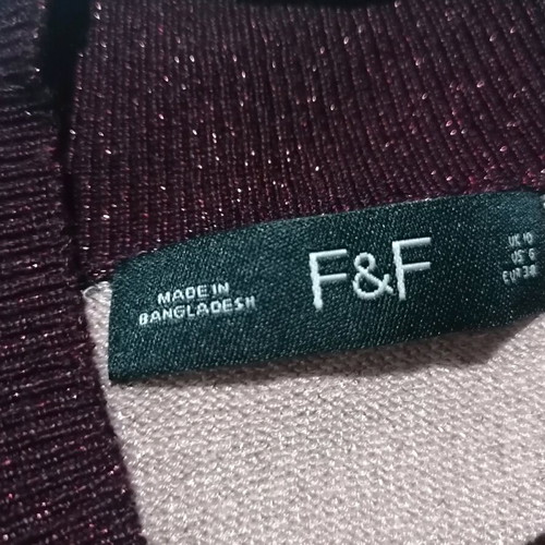 F&F Long-Sleeve Blouse New, Size S, Multicolor with Gold Thread