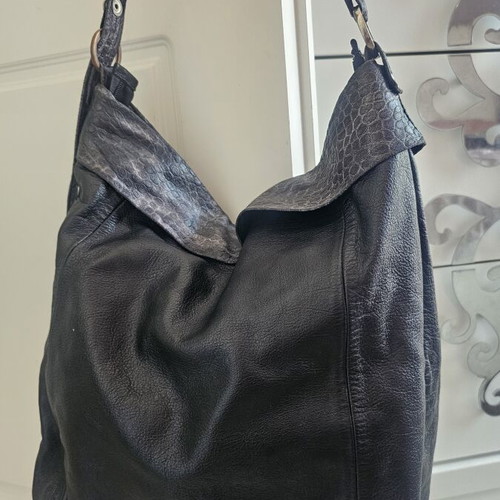 Leather shoulder bag used, black and gray