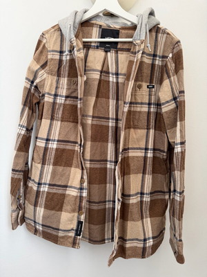 Vans shirt jacket with pockets and hood like new, beige