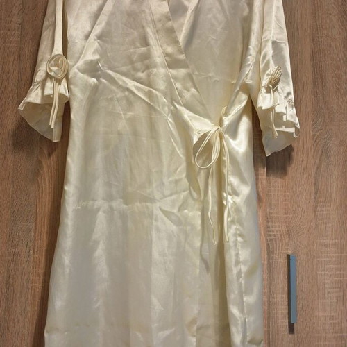 Satin sleepwear set new, nightdress and robe, champagne yellow, small