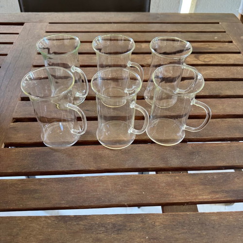Set of 6 transparent glass tea coffee mugs with handle