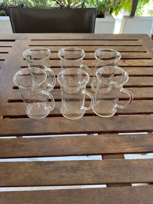 Set of 6 transparent glass tea coffee mugs with handle