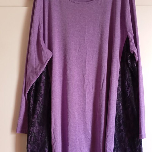 Plus size purple blouse dress with lace details, size 5XL