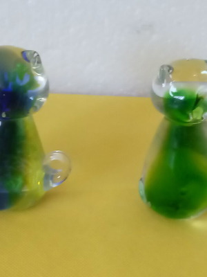 Σετ 2 vintage κρυσταλλινες γατουλες Art Glass Cat Figurine murano