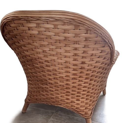 Bamboo outdoor sofa set like new with loveseat, two armchairs and table