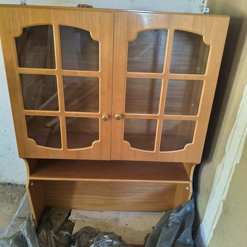 Wooden bookcase with glass doors and shelf like new