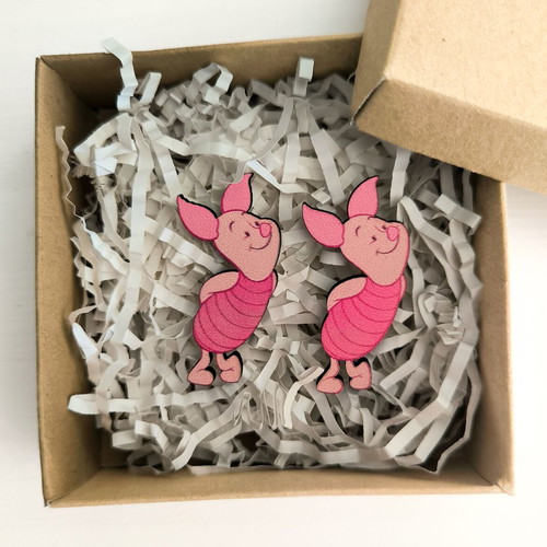 Piglet earrings new, wooden, 5 cm, pink multicolor