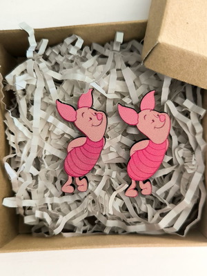 Piglet earrings new, wooden, 5 cm, pink multicolor