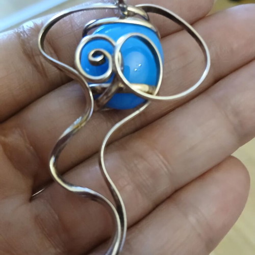 Handmade Silver Pendant 925 with Blue Agate, like new, 6.5 cm