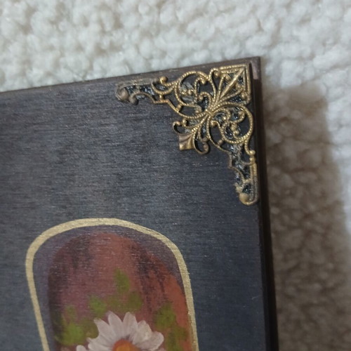 Vintage notebook handmade from wood and leather, hand-painted