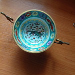 Vintage Chinese porcelain decorative bowl with brass base Qianlong style