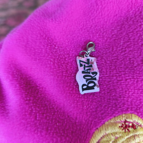 Bratz pillow and keychain used, pink embroidered Cloe and Jade