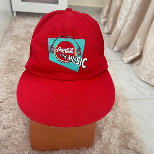 Coca Cola In The Music vintage cap elastic back hat 80s 90s rare like new