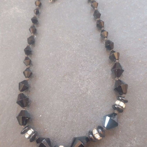 Vintage Austrian Necklace 1950s-1960s with Black Faceted Beads like new