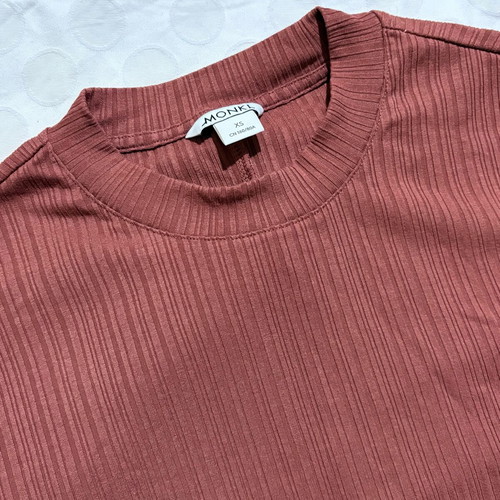 Short-sleeve blouse used, size S, brown and red
