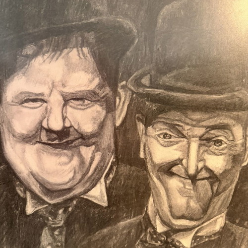 Original Laurel & Hardy Sketch pencil and charcoal framed, like new