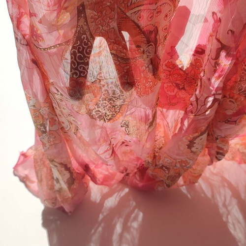 Silk see-through pink floral tunic new with sequins