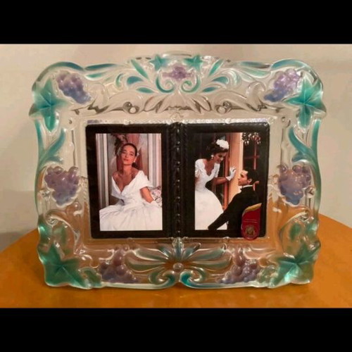 Decorative crystal photo frame like new with book design and grapes