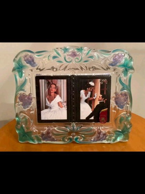 Decorative crystal photo frame like new with book design and grapes