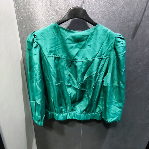 Vintage bomber jacket used, emerald green with puffed sleeves