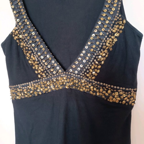 Black Mango top with gold beads like new