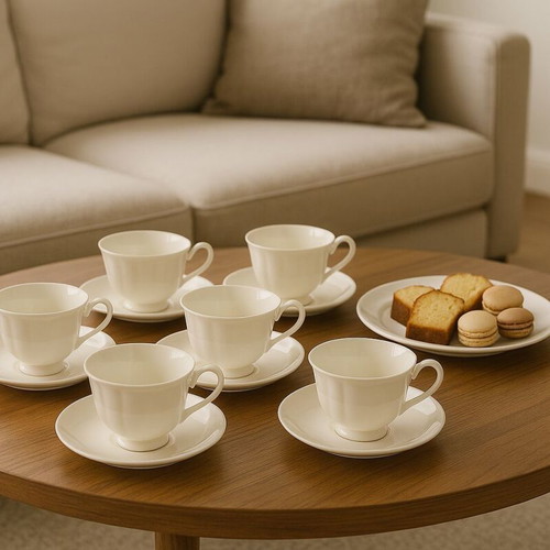 Wedgwood Queen's Ware Queen's Plain set of 6 cups with saucers like new