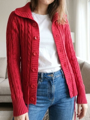 Red knitted cardigan H&M L.O.G.G. like new, size Small