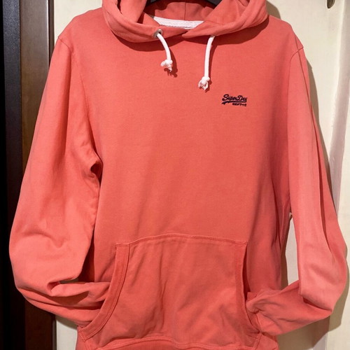 Superdry hoodie like new, pink coral, unisex, size L slim fit