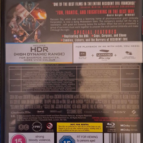 Resident Evil Welcome to Raccoon City 4K Blu-ray like new with Greek subtitles