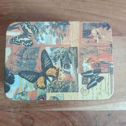 Vintage metal decorative storage box with butterflies like new
