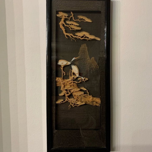 Chinese art panel like new, micro-carving on cork
