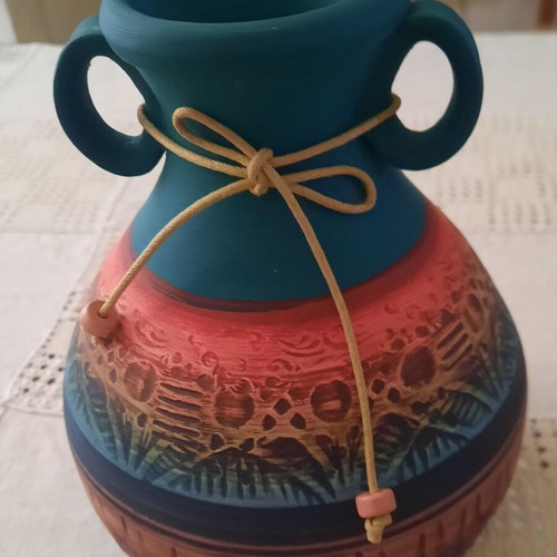 Clay vase handmade with vivid colors