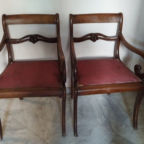 Vintage Regency style armchairs set of 2, used, mahogany wood