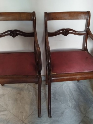 Vintage Regency style armchairs set of 2, used, mahogany wood