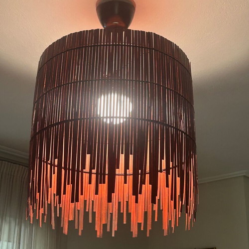 IKEA ceiling light with wooden look and vertical slats design