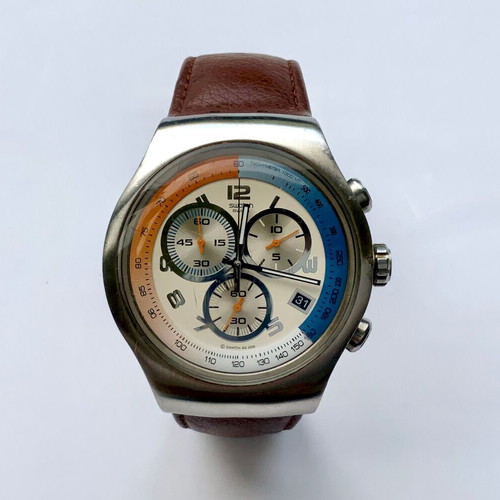 Swatch YOS404 Top Relief Irony Chronograph used with box and papers