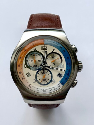 Swatch YOS404 Top Relief Irony Chronograph used with box and papers