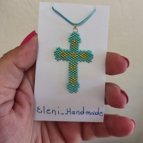 Cross with Delica Miyuki beads handmade, multicolor