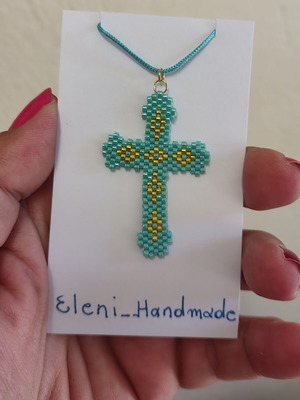 Cross with Delica Miyuki beads handmade, multicolor