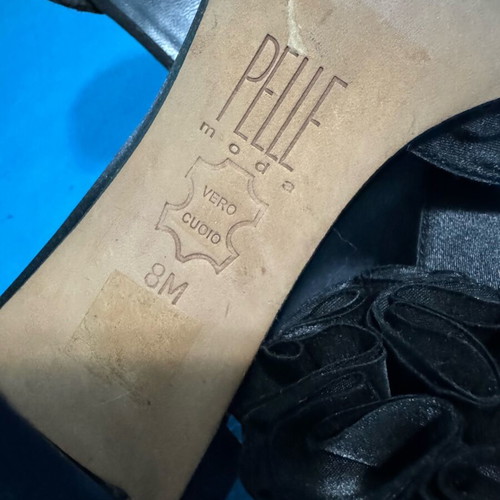 Pelle Moda satin peep toe pumps size 38 used, black