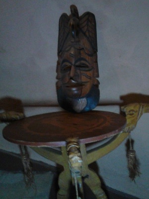 Indigenous Wall Mask 0.37m and Egyptian Wooden Table with Camels like new