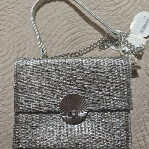 Silver Woven Metallic Evening Clutch Bag Like New