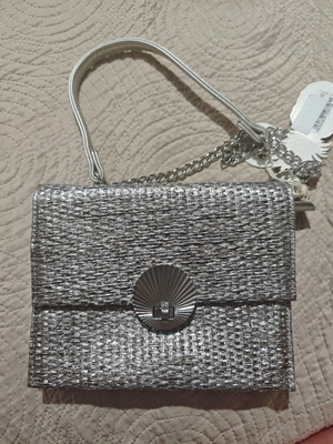 Silver Woven Metallic Evening Clutch Bag Like New