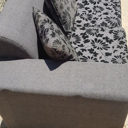 Three-Seater Sofa Grey and Black Fabric like new