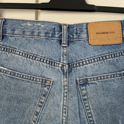 Pull & Bear ripped high waisted blue denim shorts