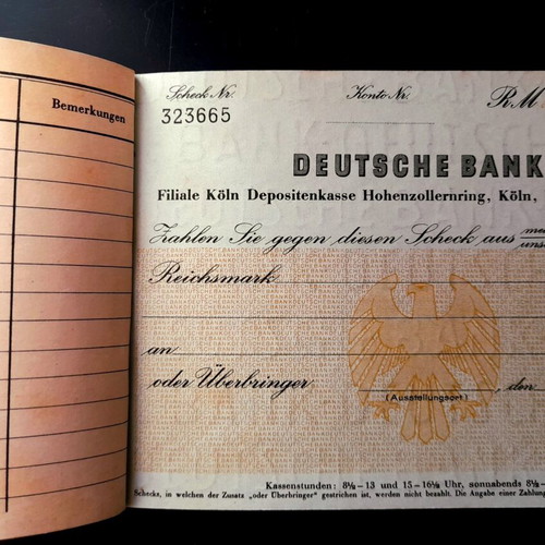 Deutsche Bank checkbook 1942, like new, WWII era