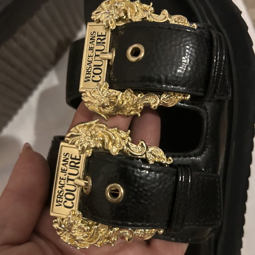 Versace sandal slippers, black and gold