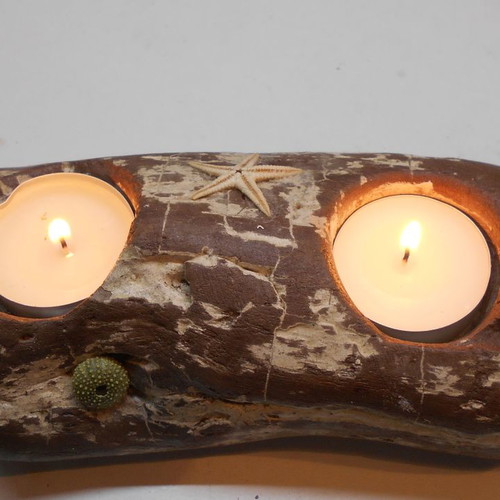 Handmade wooden log tealight candle holder new