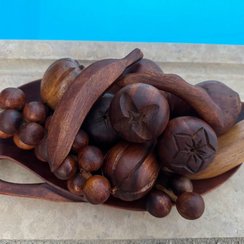 Vintage handmade wooden decorative set with wooden fruits
